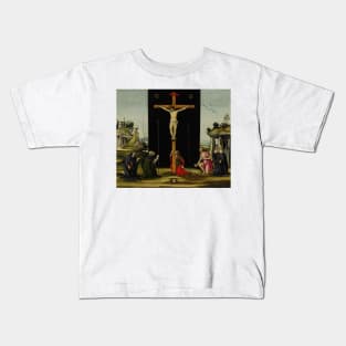 Christ on the Cross adored by Saints Monica, Augustine, Mary Magdalen, Jerome and Bridget of Sweden by Sandro Botticelli Kids T-Shirt